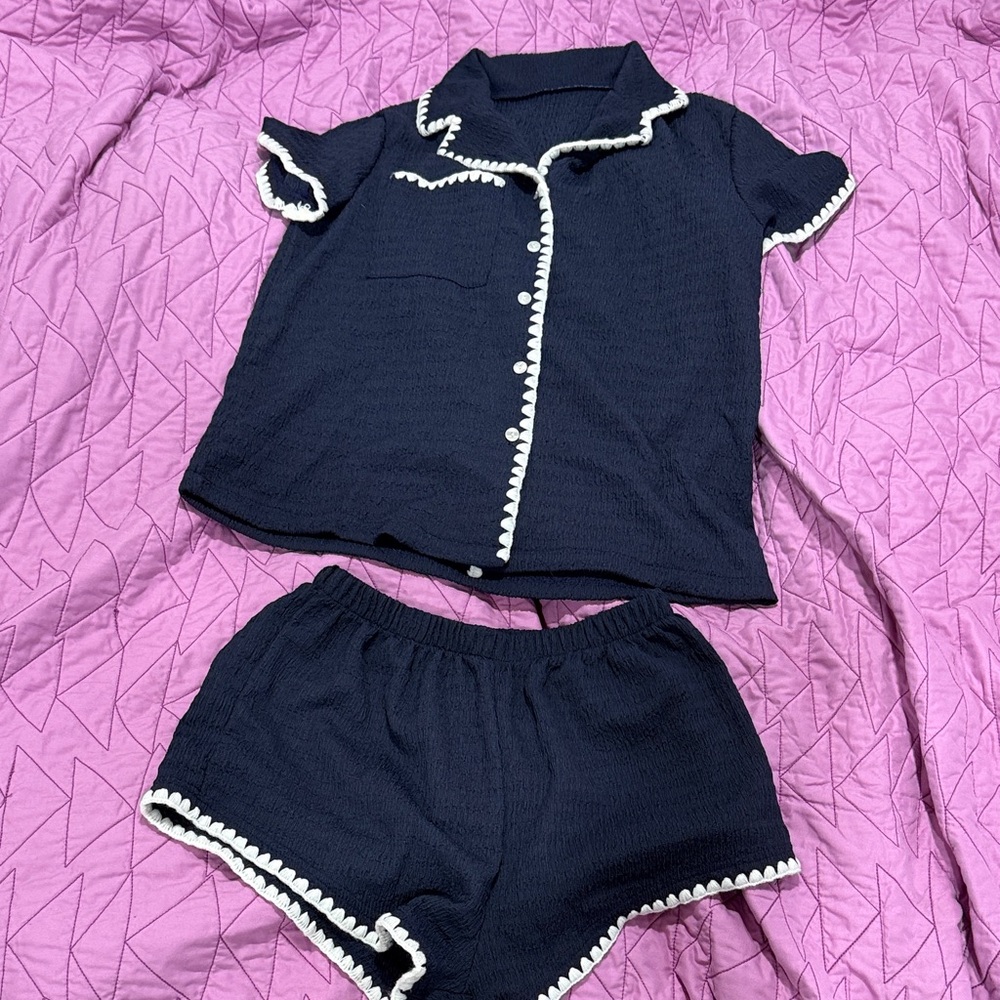 Navy and White Pajama Set
